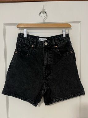 ZARA Black High-Rise Denim Shorts
